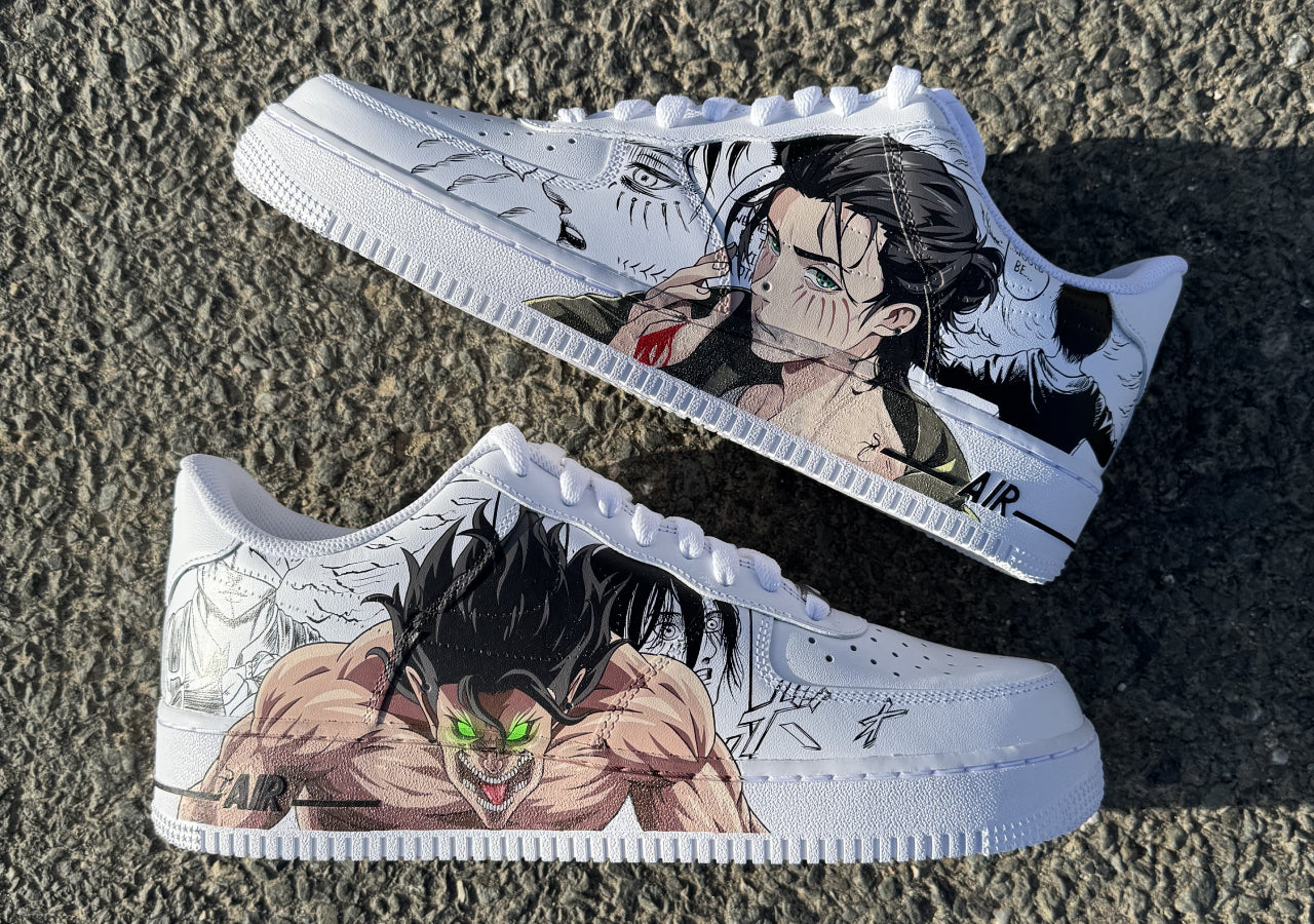 Nike Air Force 1 personalizadas – Eren x Eren Titán: un par único entre humanidad y monstruosidad.