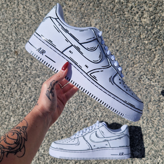 Nike Air Force 1 custom Cartoon classique avec contours noirs dessinés à la main – personnalisable