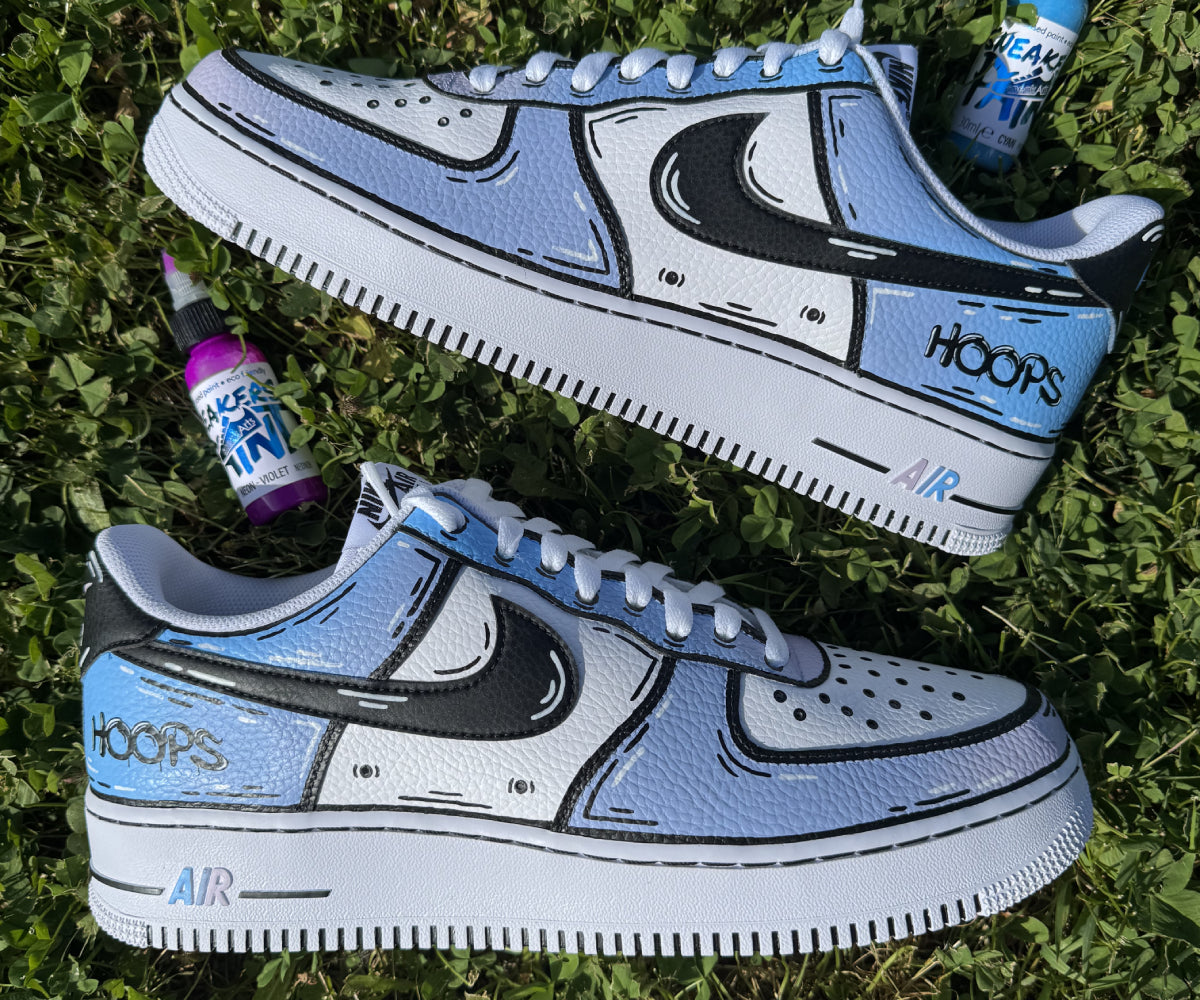 Nike Air Force 1 custom Cartoon avec dégradé bleu-violet peint à la main – personnalisable