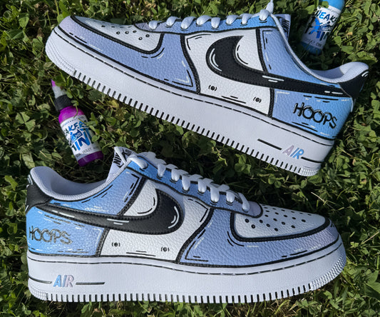 Nike Air Force 1 custom Cartoon avec dégradé bleu-violet peint à la main – personnalisable