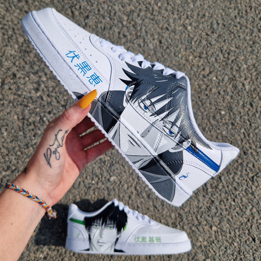 Nike Air Force 1 personalizada – Megumi Fushiguro y Toji Fushiguro, pintura personalizada inspirada en Jujutsu Kaisen.