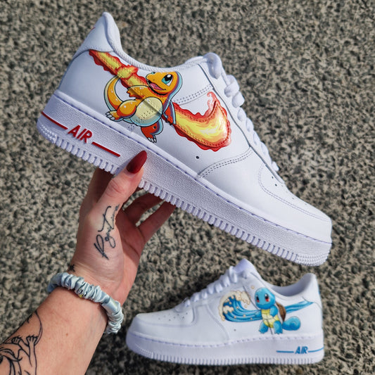 Custom Nike Air Force 1 Salamèche avec swoosh en feu – peinture Pokémon